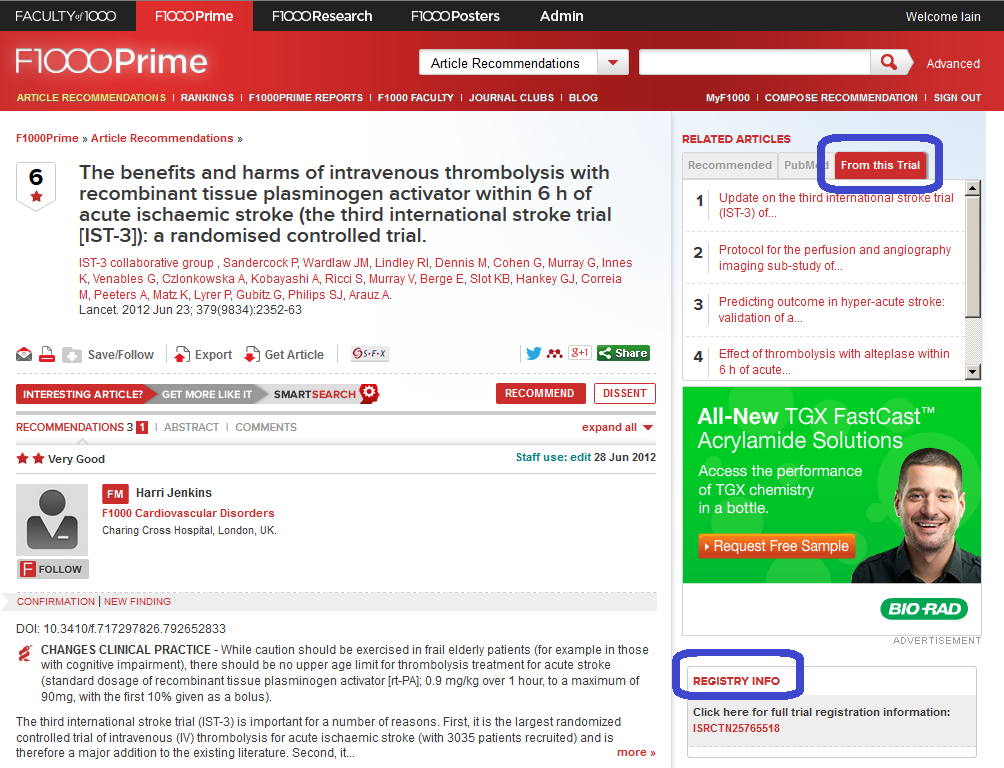 F1000Prime recommendation with publication thread